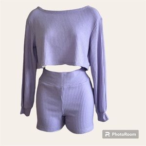 Shein Waffle knit Boat Neck Crop tee & Short Set